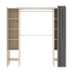 Kleiderschrank Wetterhorn, Rahmen für begehbaren Kleiderschrank mit Vorhang, Offene Garderobe, 160x50h205 cm, Eiche Neue Ware