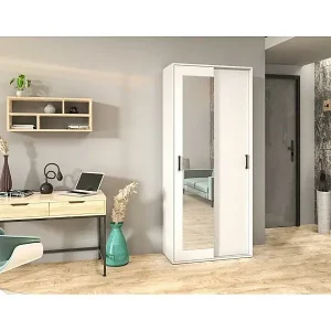 Finale Aktion SCHWEBETÜRENSCHRANK Lano 90/205/40 cm 2-türig weiß