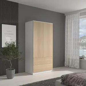 DREHTÜRENSCHRANK Classic 90/180/50 cm 2-türig mit Schubladen weiß+eiche Sonoma Neue Kollektion