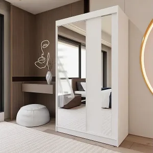 SCHWEBETÜRENSCHRANK Gaja 120/216/61 weiß mit Spiegel und Schubladen Neu