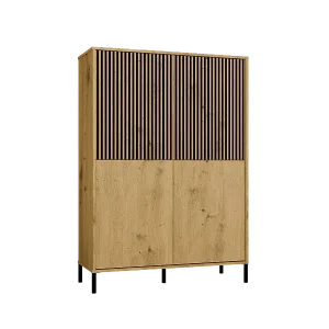 Abverkauf KAMARO – Moderner Schrank mit 8 Regalen und 4 Türen – 147,5x103,5x40 cm – Aufbewahrungsmöbel – Handwerks-Eiche