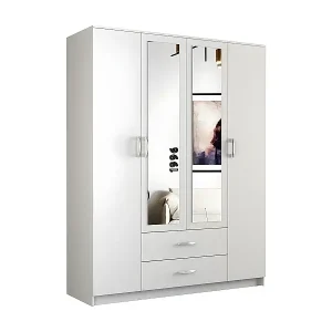 Billig ROMA | Großer Schrank Zimmer Büro | Multifunktionaler Kleiderschrank | 2 Türen | 2 Spiegel | 2 Schubladen | Aufbewahrungsmöbel | Regale