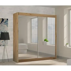 SCHWEBETÜRENSCHRANK Debra 200/216/61 eiche Artisan mit Spiegel Echt