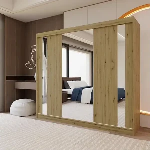 Sonderangebot SCHWEBETÜRENSCHRANK Gaja 240/216/61 eiche Artisan mit Spiegel und Schubladen