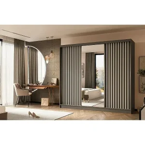 Billig SCHWEBETÜRENSCHRANK Helix 240/216/61 grau+weiß