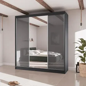 SCHWEBETÜRENSCHRANK Velis II 200/61/215 schwarz+graphit Must-Have