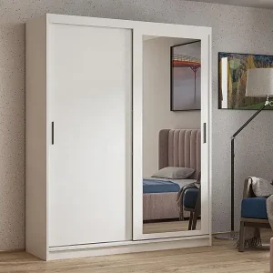 SCHWEBETÜRENSCHRANK Hela 160/205/60 2-türig weiß mit Spiegel Sonderangebot