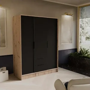 DREHTÜRENSCHRANK Niko 150/51/200 cm eiche artisan+schwarz Sichere Zahlung