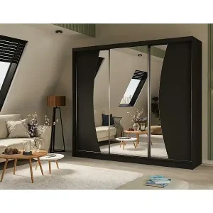 SCHWEBETÜRENSCHRANK Vox 240/216/61 schwarz mit Spiegel und Schubladen Solange Der Vorrat Reicht