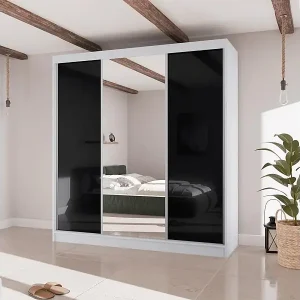 SCHWEBETÜRENSCHRANK Velis II 200/61/215 weiß+schwarz Sale