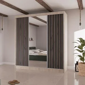 Ausverkauf SCHWEBETÜRENSCHRANK Lico II 200/61/215 eiche sonoma+schwarz