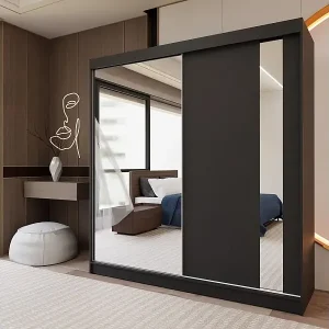 Geprüft SCHWEBETÜRENSCHRANK Gaja 200/216/61 schwarz mit Spiegel