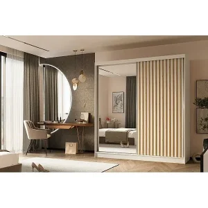 SCHWEBETÜRENSCHRANK Helix 200/216/61 weiß+eiche artisan Kostenloser Rückversand