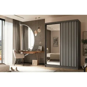 Nur Für Kurze Zeit SCHWEBETÜRENSCHRANK Helix 160/216/61 grau+weiß mit Schubladeneinsätze