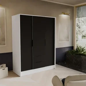 DREHTÜRENSCHRANK Niko 150/51/200 cm weiß+schwarz Kostenloser Rückversand