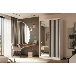 SCHWEBETÜRENSCHRANK Helix 120/216/61 weiß+schwarz mit Schubladeneinsätze Direktkauf