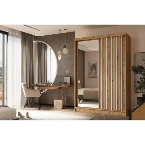 Zertifiziert SCHWEBETÜRENSCHRANK Helix 150/216/61 eiche artisan+weiß