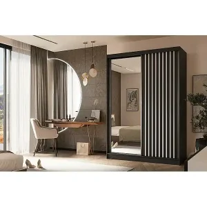 SCHWEBETÜRENSCHRANK Helix 150/216/61 schwarz+weiß Kostenloser Versand