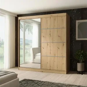 Zertifiziert SCHWEBETÜRENSCHRANK Paco 200/215/61 2-türig eiche Craft mit Spiegel