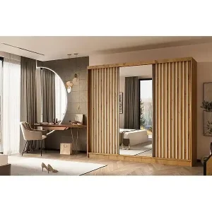 SCHWEBETÜRENSCHRANK Helix 240/216/61 eiche artisan+weiß Nur Heute