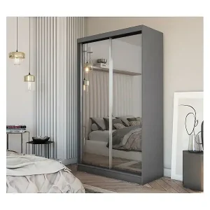 SCHWEBETÜRENSCHRANK Debra 120/216/61 graphit mit Spiegel Sonderangebot