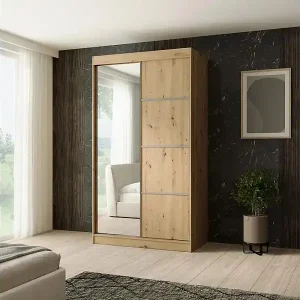 SCHWEBETÜRENSCHRANK Paco 120/215/61 2-türig eiche Craft mit Spiegel Schnäppchen