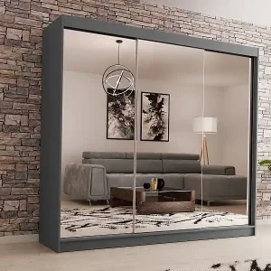 Sonderaktion SCHWEBETÜRENSCHRANK Debra 240/216/61 graphit mit Spiegel