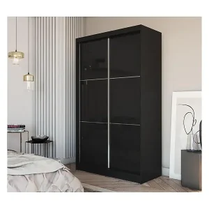 SCHWEBETÜRENSCHRANK Viva 150/216/61 schwarz mit Lacobel-Glas Sonderangebot