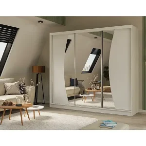 Expressversand SCHWEBETÜRENSCHRANK Vox 240/216/61 weiß mit Spiegel und Schubladen