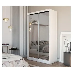 Garantierte Lieferung SCHWEBETÜRENSCHRANK Debra 120/216/61 weiß mit Spiegel