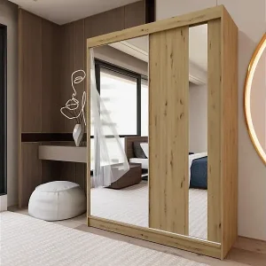 SCHWEBETÜRENSCHRANK Gaja 150/216/61 eiche Artisan mit Spiegel Sofort Bestellen