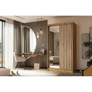 Super-Preis SCHWEBETÜRENSCHRANK Helix 120/216/61 eiche artisan+weiß