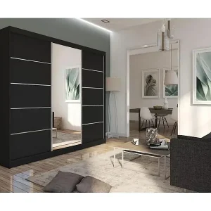 SCHWEBETÜRENSCHRANK Marika 240/216/61 schwarz mit Spiegel und Schubladen Solange Der Vorrat Reicht