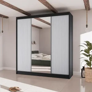 Garantierte Lieferung SCHWEBETÜRENSCHRANK Ramos II 200/61/215 schwarz+weiß