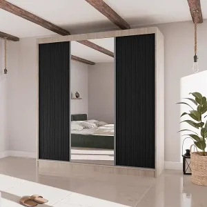 SCHWEBETÜRENSCHRANK Ramos II 200/61/215 eiche sonoma+schwarz Begrenztes Angebot