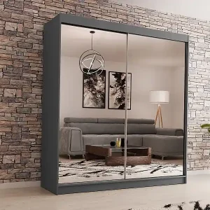 SCHWEBETÜRENSCHRANK Debra 200/216/61 graphit mit Spiegel Neue Ware