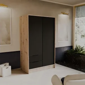 SCHWEBETÜRENSCHRANK Niko 100/51/200 cm eiche artisan+schwarz Echt