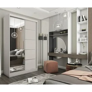 SCHWEBETÜRENSCHRANK Marika 120/216/61 kaschmir mit Spiegel und Schubladeneinsätze Meistverkauft