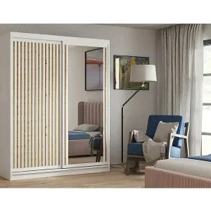 SCHWEBETÜRENSCHRANK Donatello 100/205/60 2-türig weiß mit Spiegel Gratis Versand