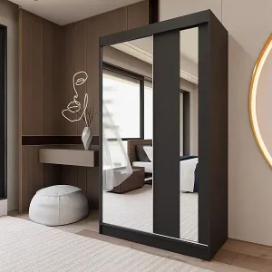 Versand Am Gleichen Tag SCHWEBETÜRENSCHRANK Gaja 120/216/61 schwarz mit Spiegel