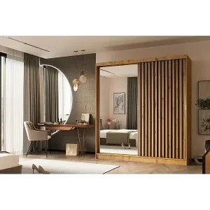 SCHWEBETÜRENSCHRANK Helix 200/216/61 eiche artisan+schwarz Sonderaktion