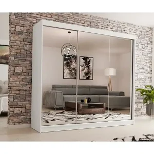 Direktkauf SCHWEBETÜRENSCHRANK Debra 240/216/61 weiß mit Spiegel und Schubladen