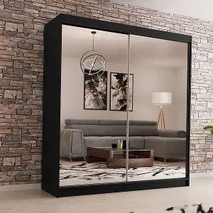 Aktuell SCHWEBETÜRENSCHRANK Debra 200/216/61 schwarz mit Spiegel