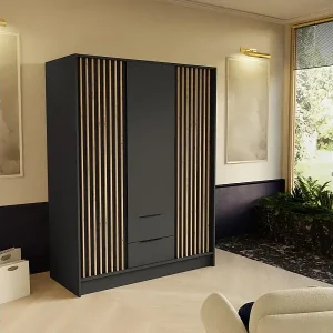 DREHTÜRENSCHRANK Nero 150/51/200 cm mit Lamellen graphit Finale Aktion