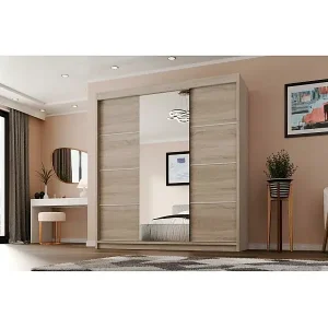 SCHWEBETÜRENSCHRANK Milo 200/215/58 3-türig eiche sonoma mit Spiegel Top-Preis