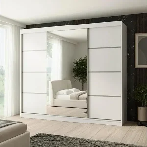 SCHWEBETÜRENSCHRANK Paco 250/215/61 3-türig weiß mit Spiegel Neue Ware