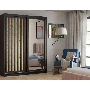 Knallerangebot SCHWEBETÜRENSCHRANK Donatello 120/205/60 2-türig schwarz mit Spiegel