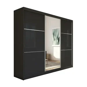 Angebot SCHWEBETÜRENSCHRANK Viva 240/216/61 schwarz mit Spiegel und Schubladen