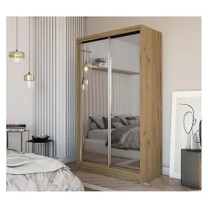 SCHWEBETÜRENSCHRANK Debra 120/216/61 eiche Artisan mit Spiegel Letzte Chance