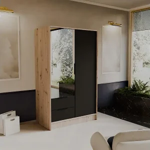 Meistverkauft SCHWEBETÜRENSCHRANK Niko 100/51/200 cm eiche artisan+schwarz